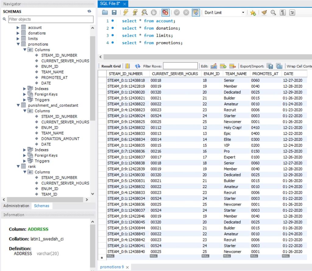 NUMBER; VW Results: 07 Result Grid I Filter Rows: Export: Wrap Cell