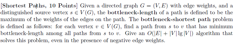  Shortest Paths, 10 Points] Given a directed graph G-(V, E) with
