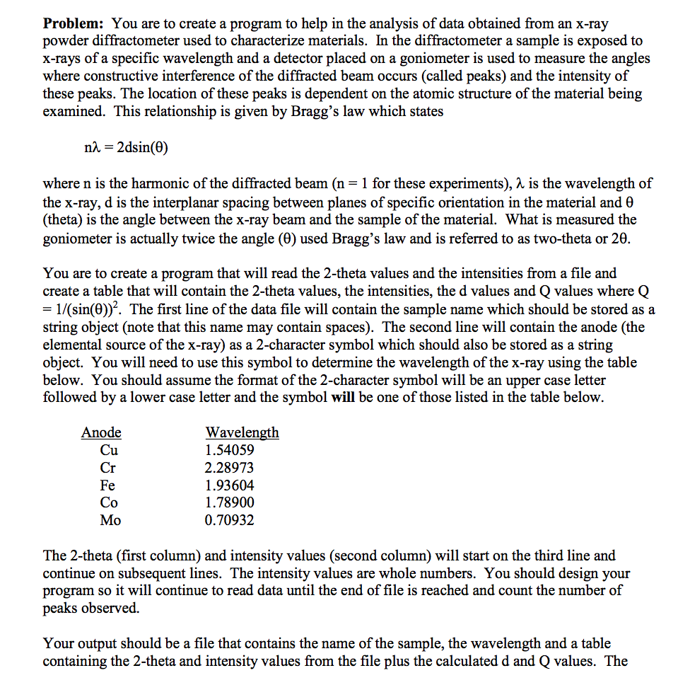  Problem: You are to create a program to help in the