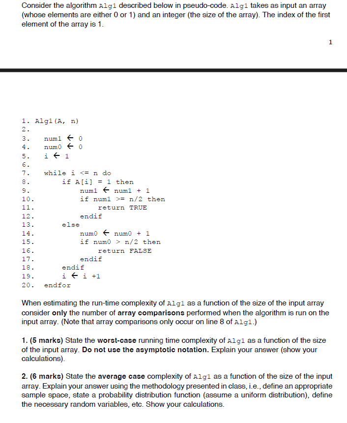  Consider the algorithm Alg1 described below in pseudo-code. Alg1 takes as