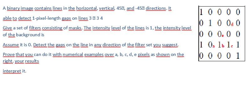 A binary image contains lines in the horizontal, vertical, 45, and -45