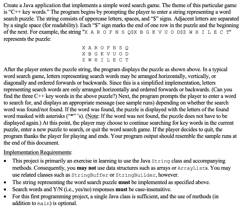 Create it in JAVA! Create a Java application that implements a simple