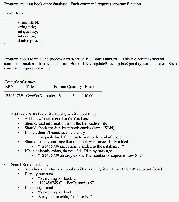  Each command requires separate function Program creating book-store database. Each command