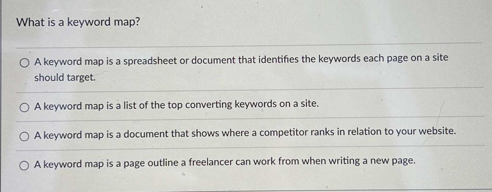  What is a keyword map? A keyword map is a spreadsheet