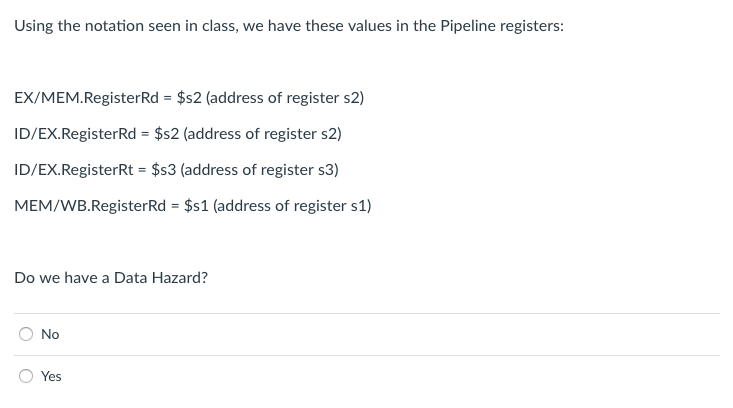 Computer Archtecture Using the notation seen in class, we have these values