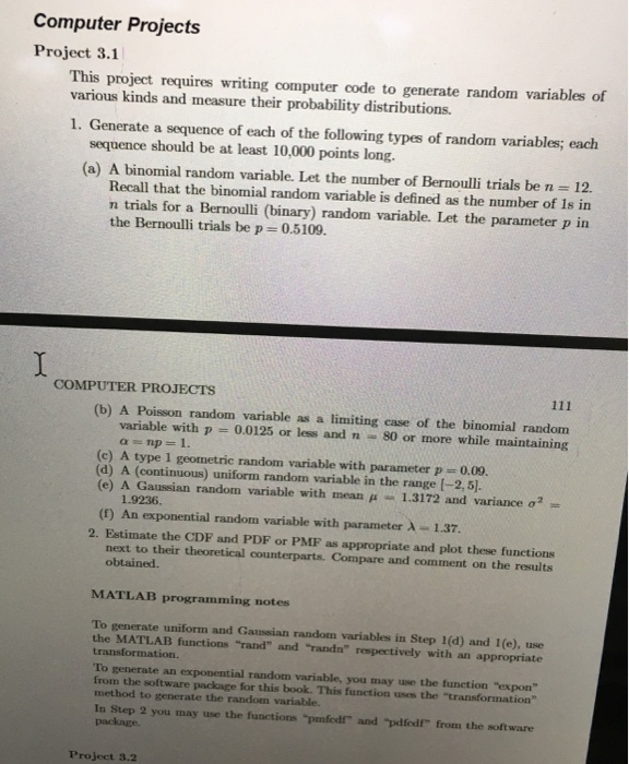  Parts a, c, d This project requires writing computer code to