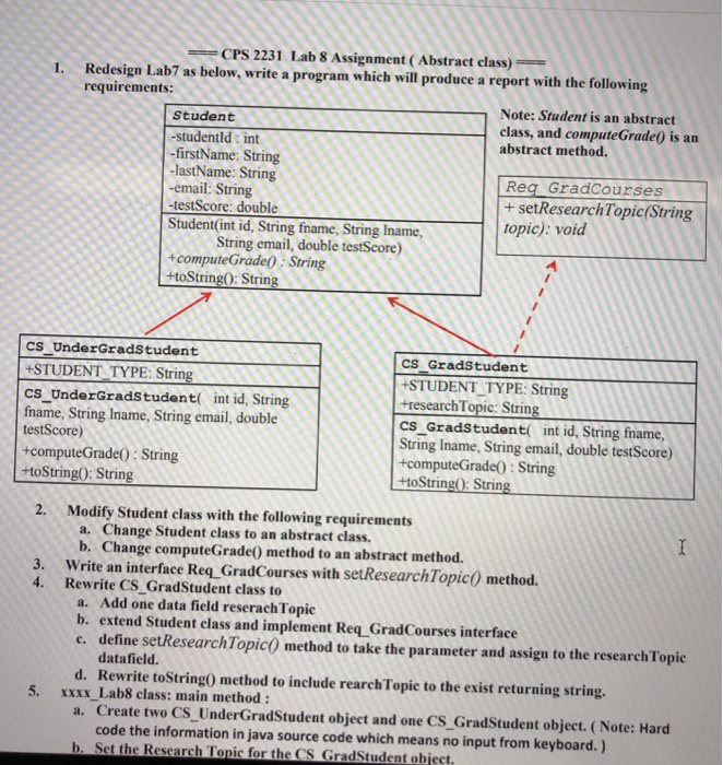  ASAP CPS 2231 Lab 8 Assignment (Abstract class) Redesign Lab7 as