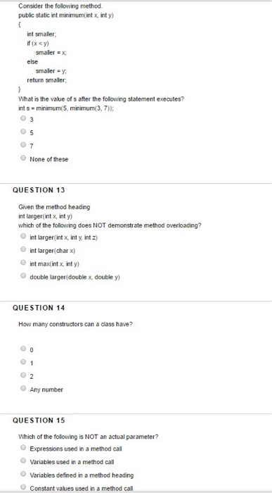  Consider the following method public static int minimum(int x, int y)