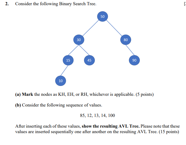 C++ 2. Consider the following Binary Search Tree. E 50 30