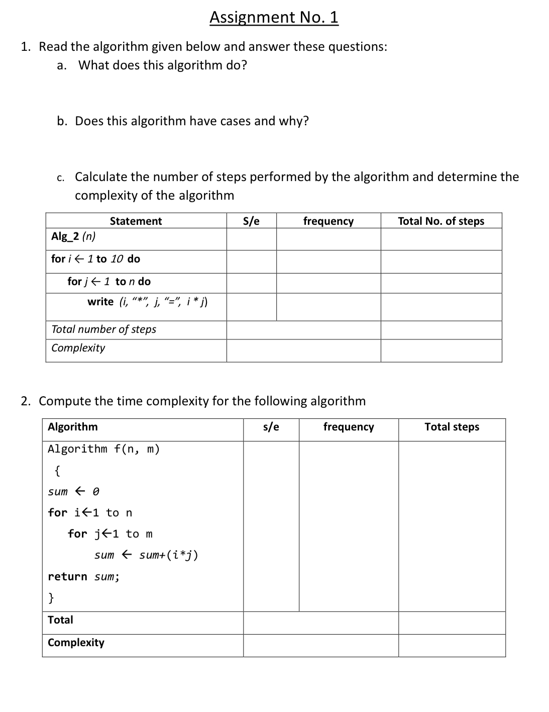  1. Readthealgorithmgivenbelowandanswerthesequestions: a. b. c. What does this algorithm do? Does