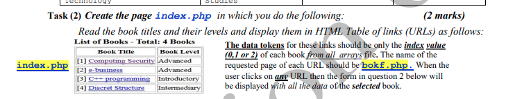  Task (2) Create the page index.php in which you do the