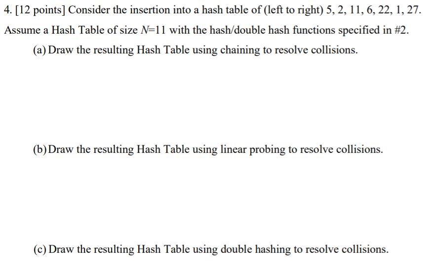 4. [12 points] Consider the insertion into a hash table of