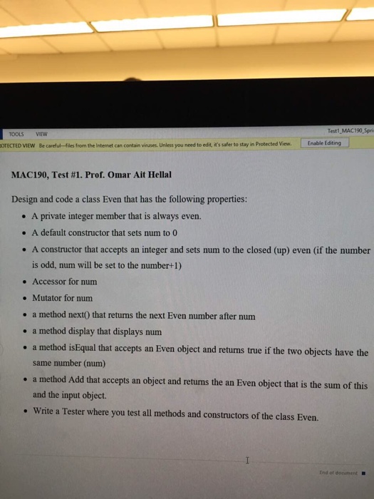  In java programming pls Design and code a class Even that