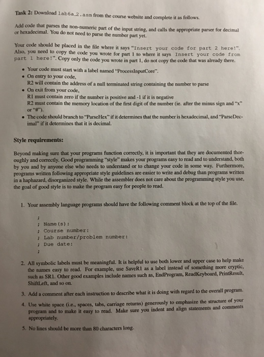  Complete code for task 2. Task 2: Download lab6a.2.asm from the