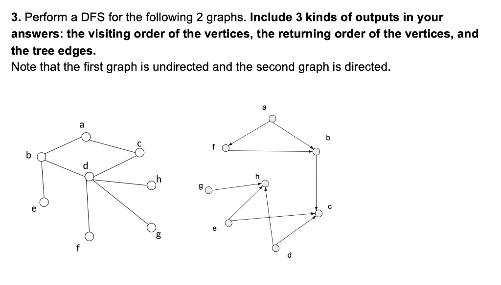 3. Perform a DFS for the following 2 graphs. Include 3