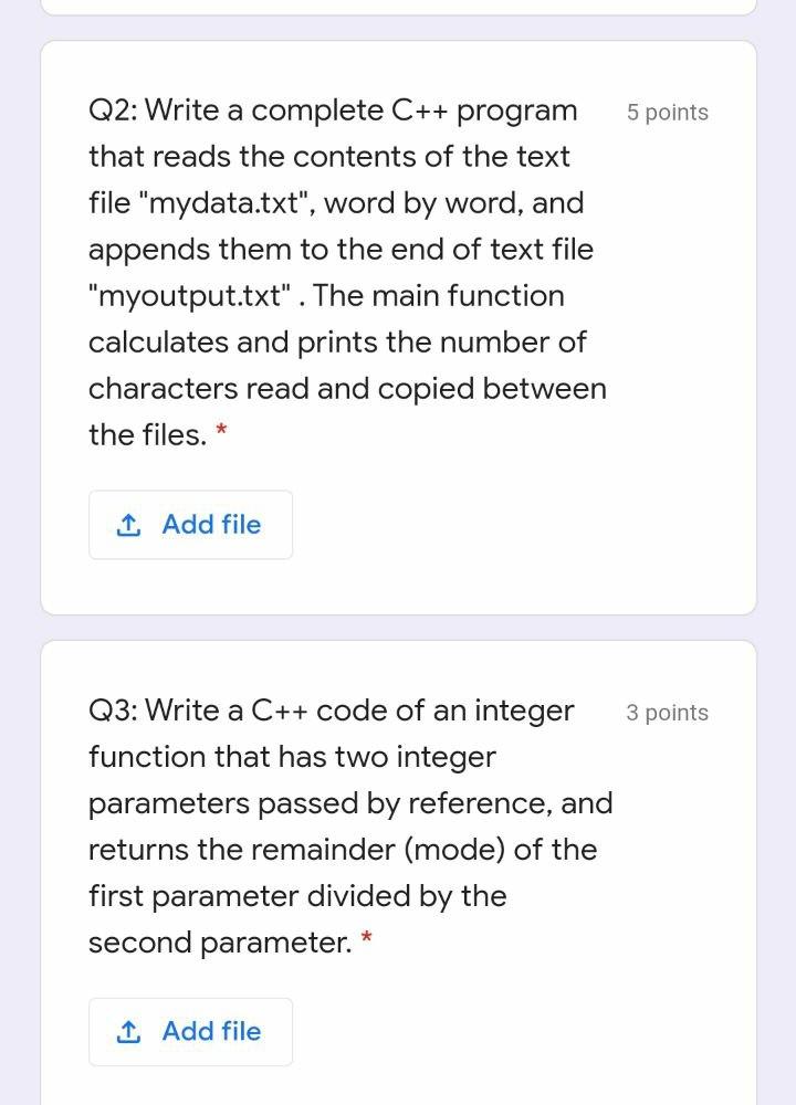  5 points Q2: Write a complete C++ program that reads the
