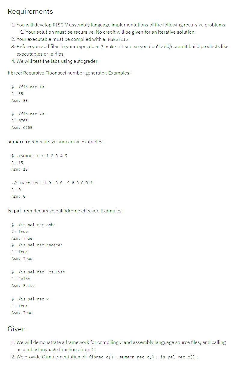  Write recursive asm versions for the functions 