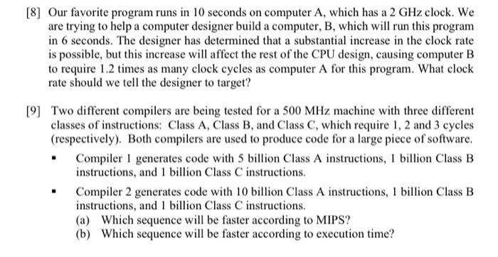 following table. Processor Clock Rate CPI 3 GHz 1.5 P2 2.5 GHz