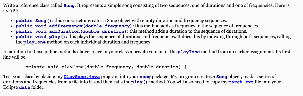  Write a reference class called Song. It represents a simple song
