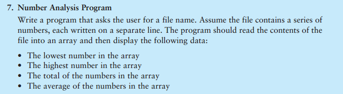  7. Number Analysis Program Write a program that asks the user