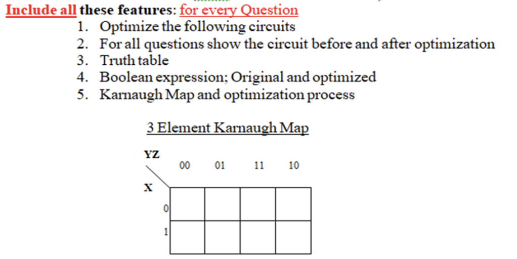 Include all these features: for every Question 1. Optimize the following