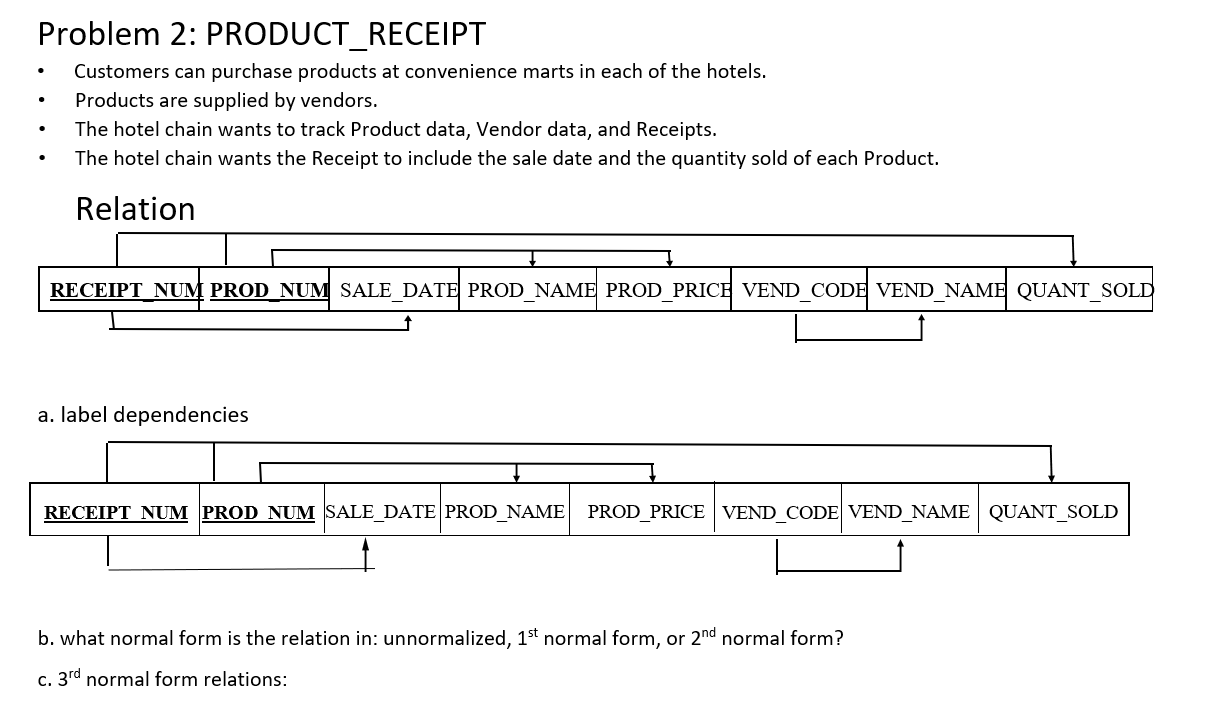 for each: a. Label the dependencies. b. Identify what normal form the