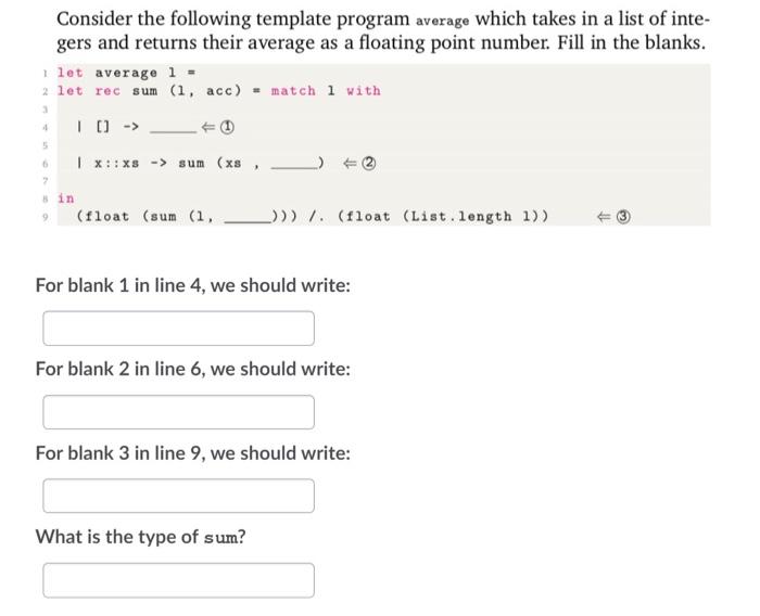  Consider the following template program average which takes in a list