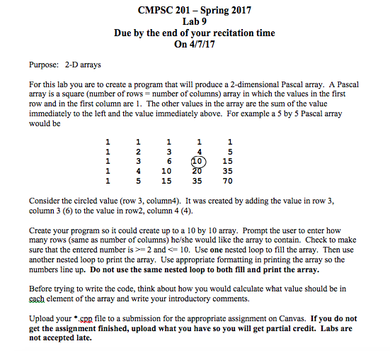  For this lab you are to create a program that will