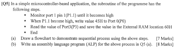  [Q5] In a simple microcontroller-based application, the subroutine of the programme