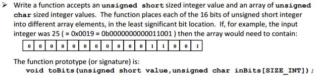  Function uses mask, bitwise operator and shift operator to determine bits