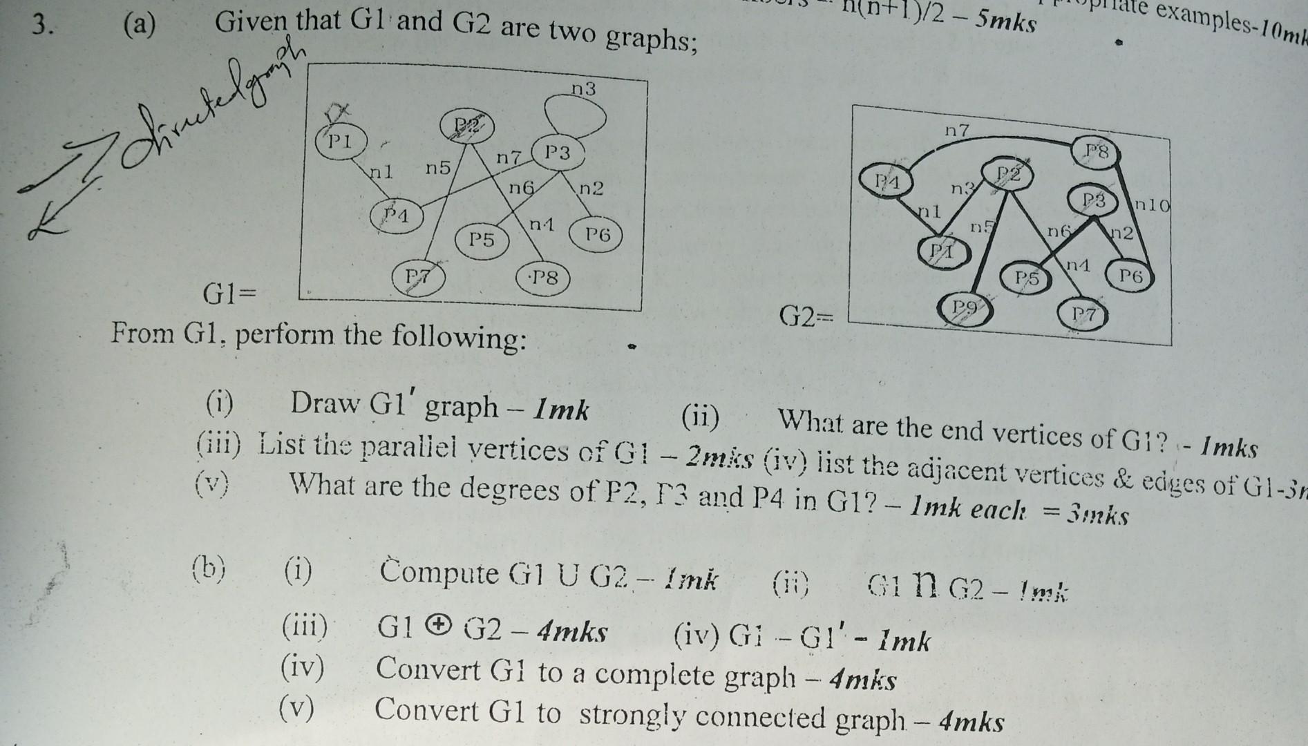  3. (a) Given that Gl and G2 are two graphs; lite