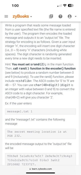Solve this for C++ Write a program that reads some message loaded