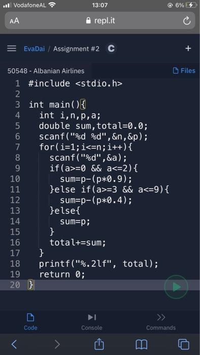 sum+=p; 16 } 17 } 18 printf("%d", sum); 19 return 0; 20