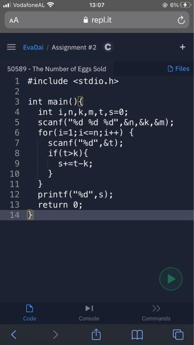 13:05 repl.it AA = EvaDai / Assignment #2 C Files 50430 -