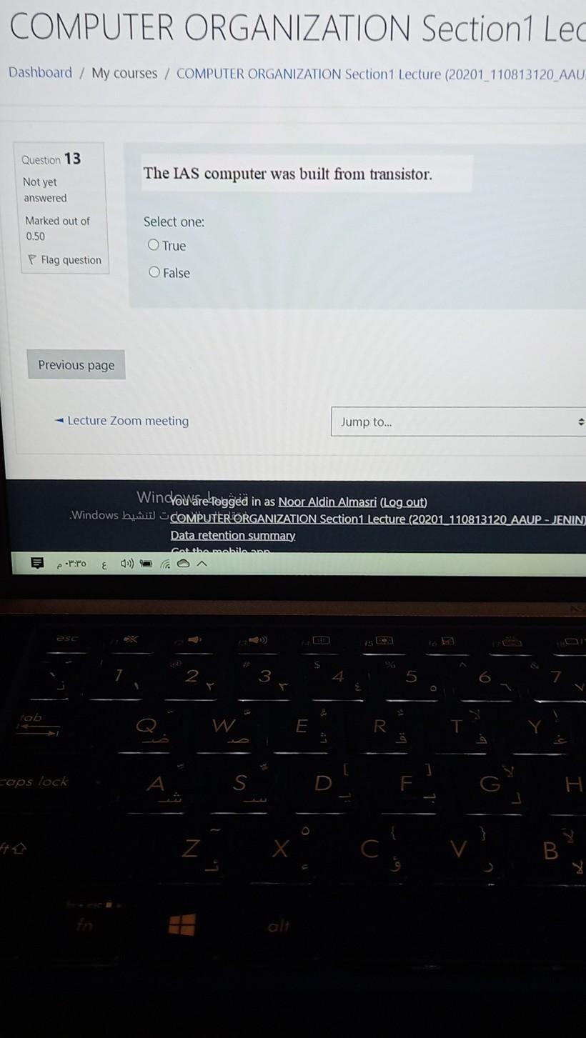  COMPUTER ORGANIZATION Section1 Lec Dashboard / My courses / COMPUTER ORGANIZATION