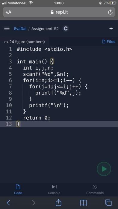 17 18 Code Console Commands P > 10 Vodafone AL @ 6%