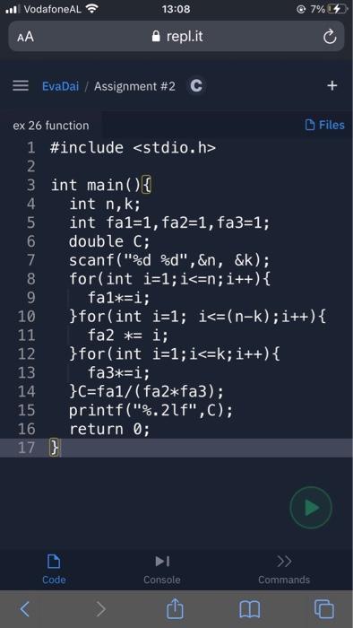 4 13:06 repl.it AA = EvaDai / Assignment #2 C Files 50452