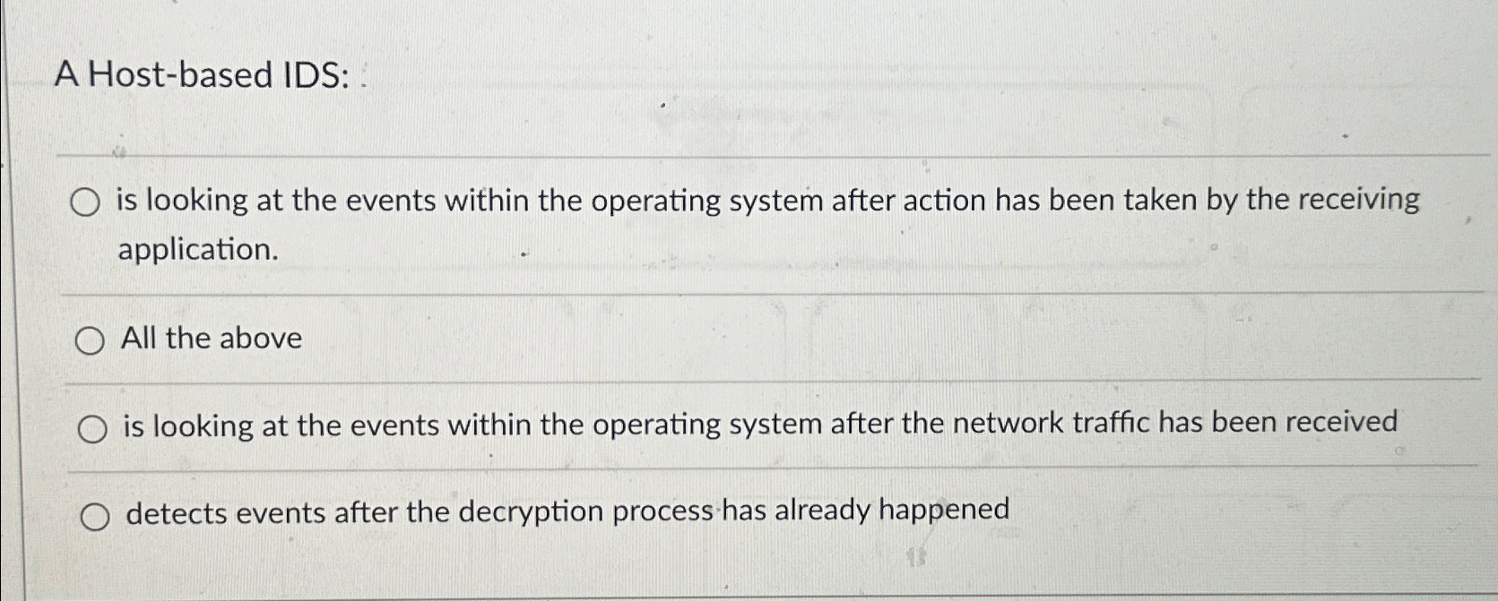  A Host-based IDS: is looking at the events within the operating