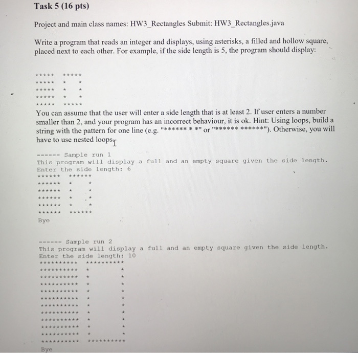  JAVA Task 5 (16 pts) Project and main class names: HW3_Rectangles