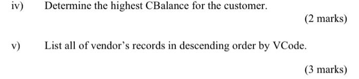 questions. Table : CUSTOMER Table: VENDOR CCode 10010 10011 10012 10013 10014