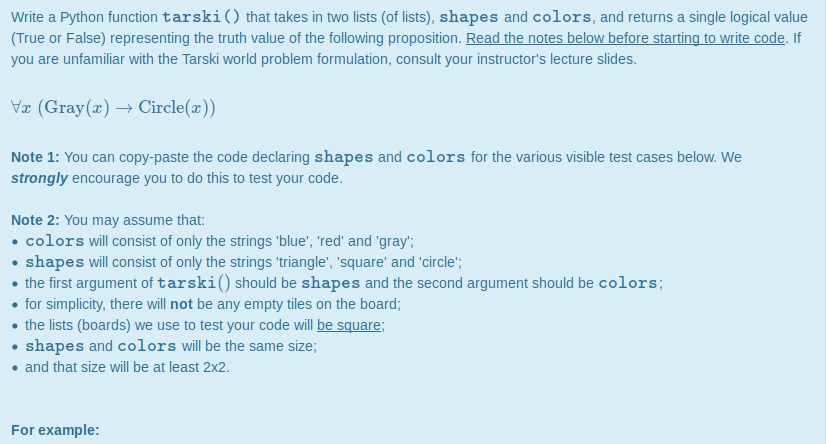 Python Problem: Write a Python function tarski) that takes in two lists