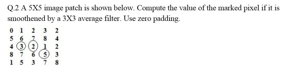  Q.2 A 5X5 image patch is shown below. Compute the value