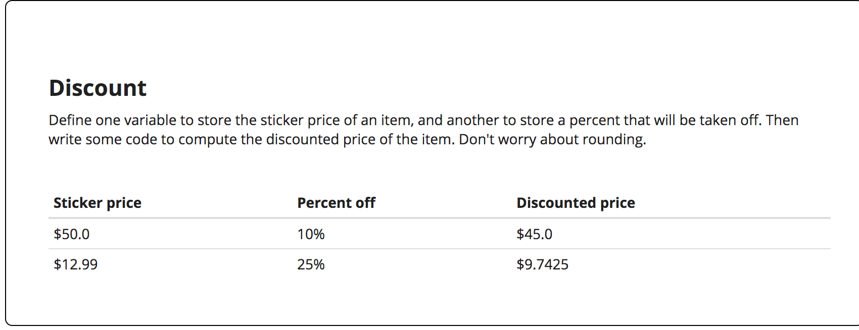 java programming Discount Define one variable to store the sticker price of