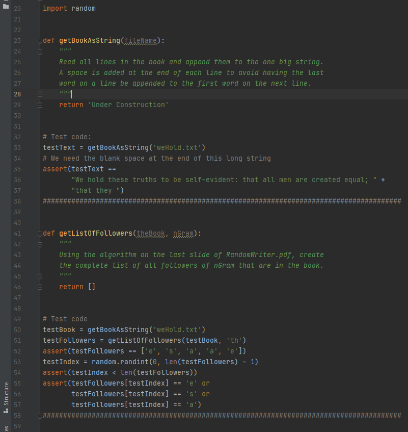 How do you complete each function using python? 20 import random 21