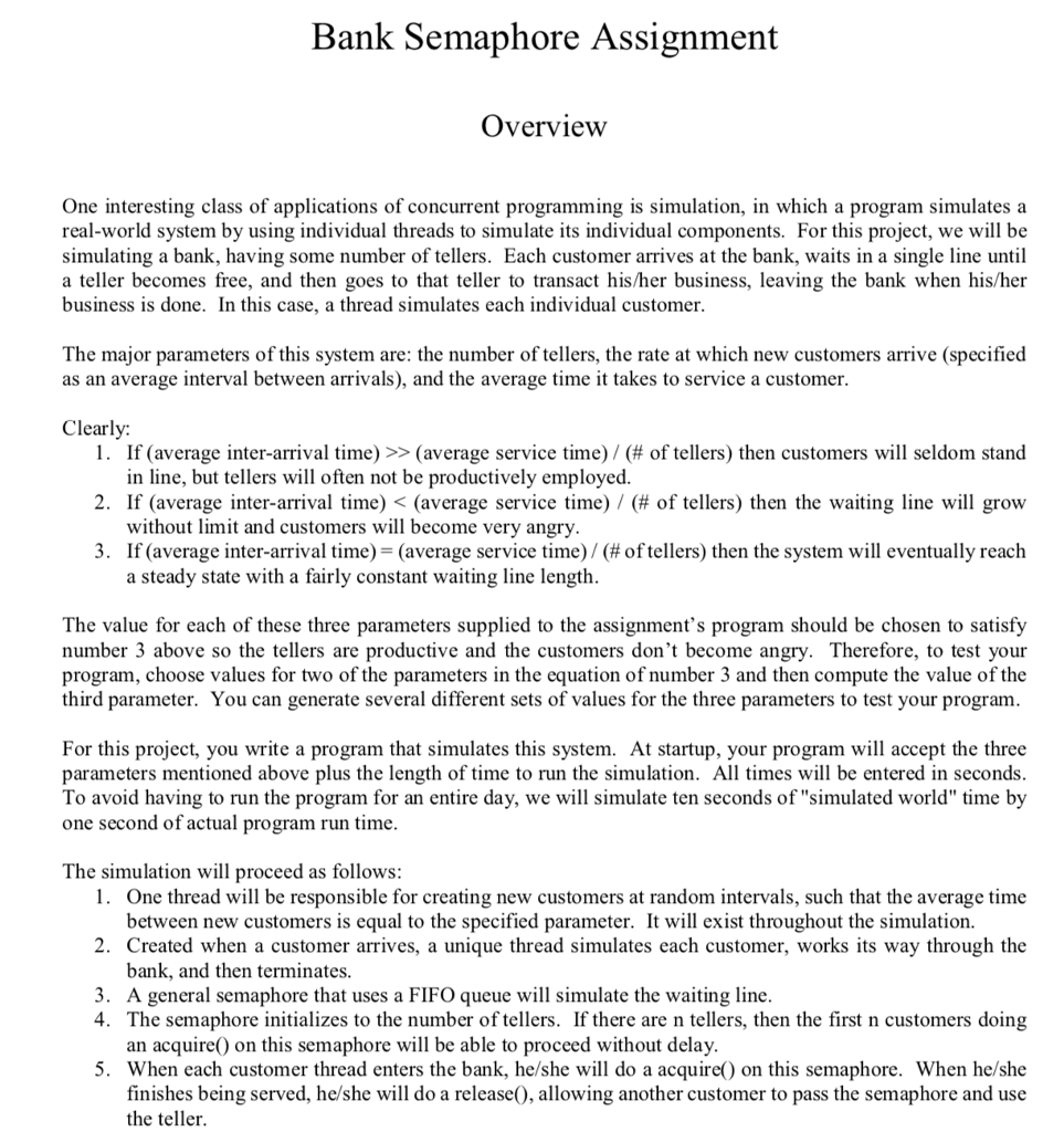 Write jave for Banking sempahore assignment, It may seem long but the