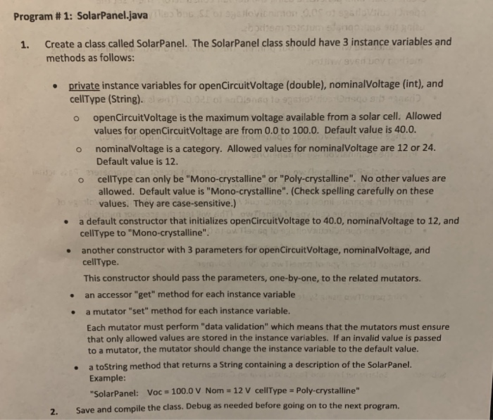  SOS ... help This is in Java Program # 1: SolarPanel.java