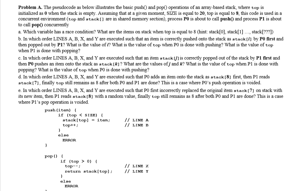  Problem A. The pseudocode as below illustrates the basic pushO and