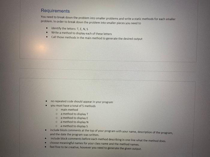 calling the static methods in the main method to create the desired