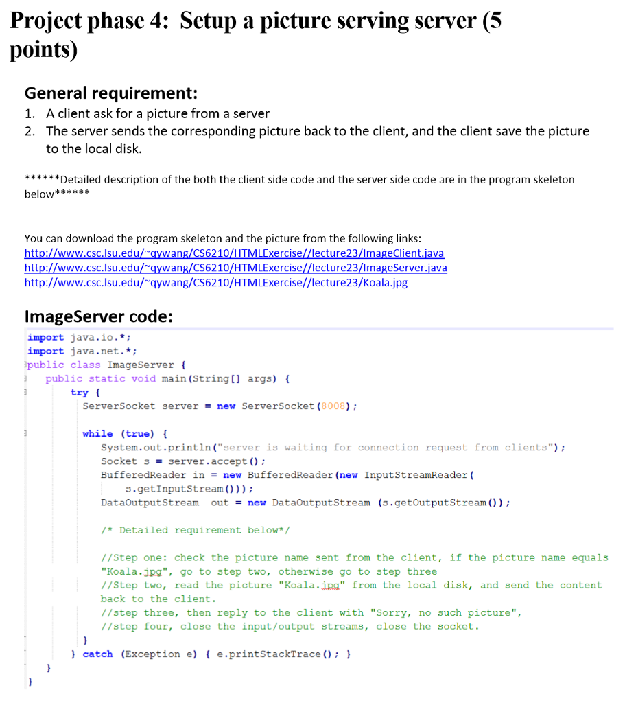 Project phase 4: Setup a picture serving server (5 points) General