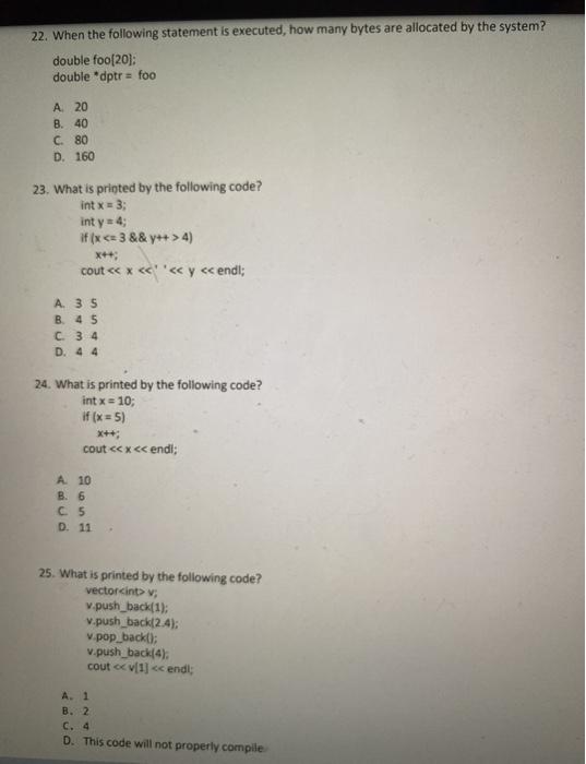 {1,2,3,4,5): int *b1; bial: b1[0] =21: cout 4) X+; cout ; v.push_back(1);